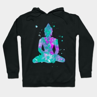 Buddha Watercolor Painting Aqua Fuchsia Hoodie